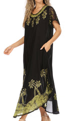 Sakkas Batik Palm Tree Cap Sleeve Caftan Dress / Cover Up
