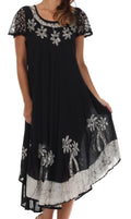 Sakkas Batik Palm Tree Cap Sleeve Caftan Dress / Cover Up#color_Black/White