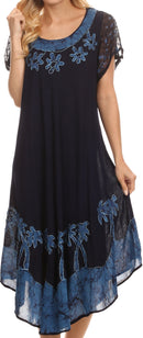 Sakkas Batik Palm Tree Cap Sleeve Caftan Dress / Cover Up