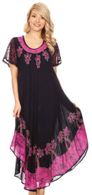 Sakkas Batik Palm Tree Cap Sleeve Caftan Dress / Cover Up