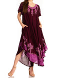 Sakkas Batik Palm Tree Cap Sleeve Caftan Dress / Cover Up#color_Purple