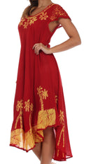 Sakkas Batik Palm Tree Cap Sleeve Caftan Dress / Cover Up