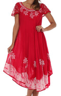 Sakkas Batik Palm Tree Cap Sleeve Caftan Dress / Cover Up#color_Red/White
