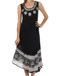 Sakkas Batik Flower Caftan Tank Dress / Cover Up#color_Black/White