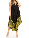 Sakkas Batik Flower Caftan Tank Dress / Cover Up#color_Black/Yellow