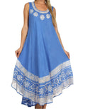 Sakkas Batik Flower Caftan Tank Dress / Cover Up#color_Blue/White