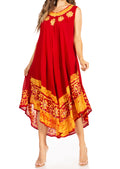 Sakkas Batik Flower Caftan Tank Dress / Cover Up#color_Red/Gold