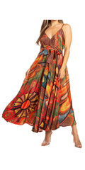 Sakkas Niza Women's Maxi Summer Casual Sleeveless Floral V neck Loose Long Dress#color_501-Multi
