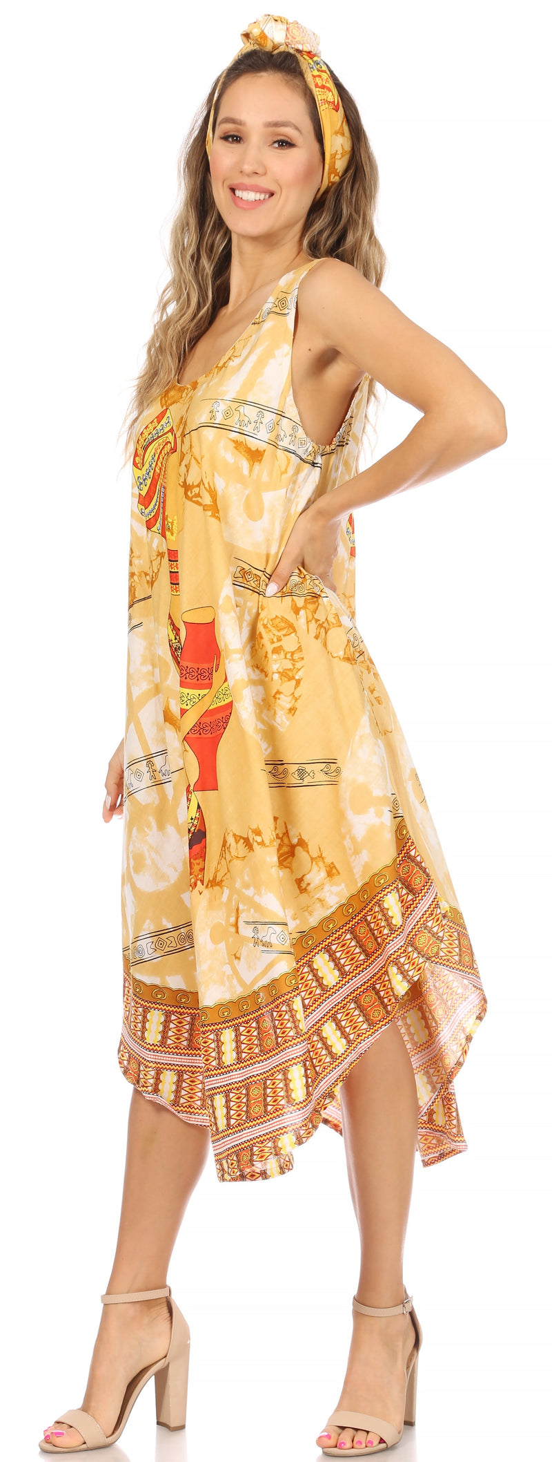 Sakkas Urbi Women's Casual African Print Beach Sleeveless Cover-up Caftan Dress