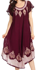 Sakkas Batik Hindi Cap Sleeve Caftan Dress / Cover Up#color_Chocolate