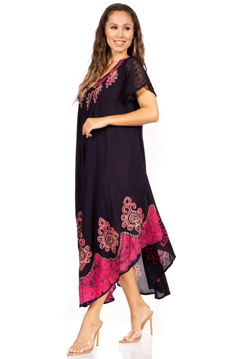 Sakkas Batik Hindi Cap Sleeve Caftan Dress / Cover Up