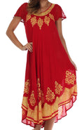 Sakkas Batik Hindi Cap Sleeve Caftan Dress / Cover Up#color_Red/Gold