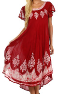 Sakkas Batik Hindi Cap Sleeve Caftan Dress / Cover Up#color_Red/White