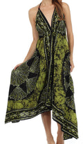 Sakkas Batik Medallion Handkerchief Hem Adjustable Dress#color_Black/Green
