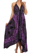 Sakkas Batik Medallion Handkerchief Hem Adjustable Dress#color_Black/Purple