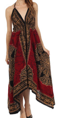 Sakkas Batik Medallion Handkerchief Hem Adjustable Dress#color_Black/Red