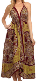 Sakkas Batik Medallion Handkerchief Hem Adjustable Dress#color_Choclate/Mehndi