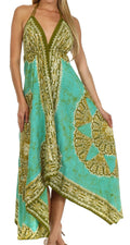 Sakkas Batik Medallion Handkerchief Hem Adjustable Dress#color_Mehndni/Mint