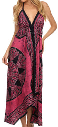 Sakkas Batik Medallion Handkerchief Hem Adjustable Dress#color_Navy/Pink