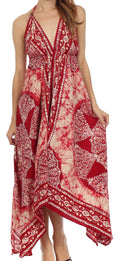 Sakkas Batik Medallion Handkerchief Hem Adjustable Dress#color_Red/Cream