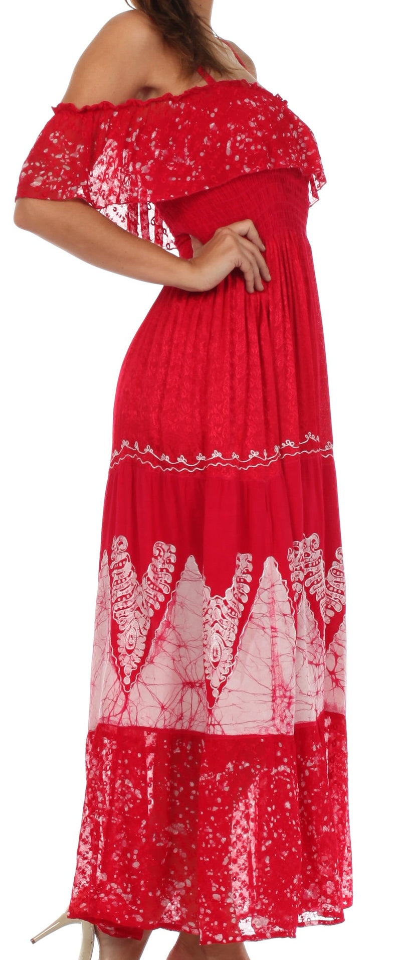 Sakkas Tiva Batik Embroidered Jacquard Off Shoulder Peasant Dress