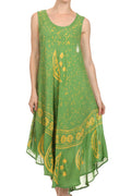 Sakkas Moon and Stars Batik Caftan Tank Dress / Cover Up#color_Green/Yellow