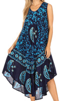 Sakkas Moon and Stars Batik Caftan Tank Dress / Cover Up#color_Navy/Turquoise