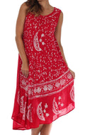 Sakkas Moon and Stars Batik Caftan Tank Dress / Cover Up#color_Red/White