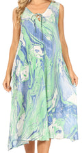 Sakkas Ilaria Women's Midi Sleeveless Casual Loose Flare Print Dress Caftan Pocket#color_TD42-801-Green