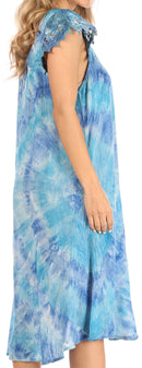 Sakkas Trila Women's Casual Summer Lace Boho Short Sleeve Midi Loose Dress Flowy