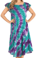 Sakkas Trila Women's Casual Summer Lace Boho Short Sleeve Midi Loose Dress Flowy#color_GreenPurple