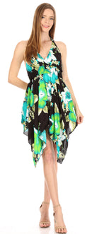 Sakkas Svana Women's V-neck Spaghetti Strap Floral Print Summer Casual Short Dress