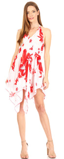 Sakkas Svana Women's V-neck Spaghetti Strap Floral Print Summer Casual Short Dress