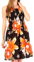 Sakkas Murni Women's Casual Summer Cocktail Elastic Stretchy Floral Print Dress#color_B-Orange