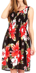 Sakkas Murni Women's Casual Summer Cocktail Elastic Stretchy Floral Print Dress#color_B-Red