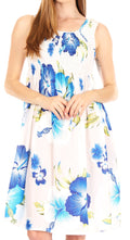 Sakkas Murni Women's Casual Summer Cocktail Elastic Stretchy Floral Print Dress#color_W-Blue