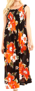 Sakkas Iyabo Women's Sleeveless Casual Summer Floral Print Dress Maxi Long Stretch#color_B-Orange