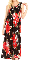 Sakkas Iyabo Women's Sleeveless Casual Summer Floral Print Dress Maxi Long Stretch#color_B-Red