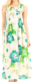 Sakkas Iyabo Women's Sleeveless Casual Summer Floral Print Dress Maxi Long Stretch#color_W-Green