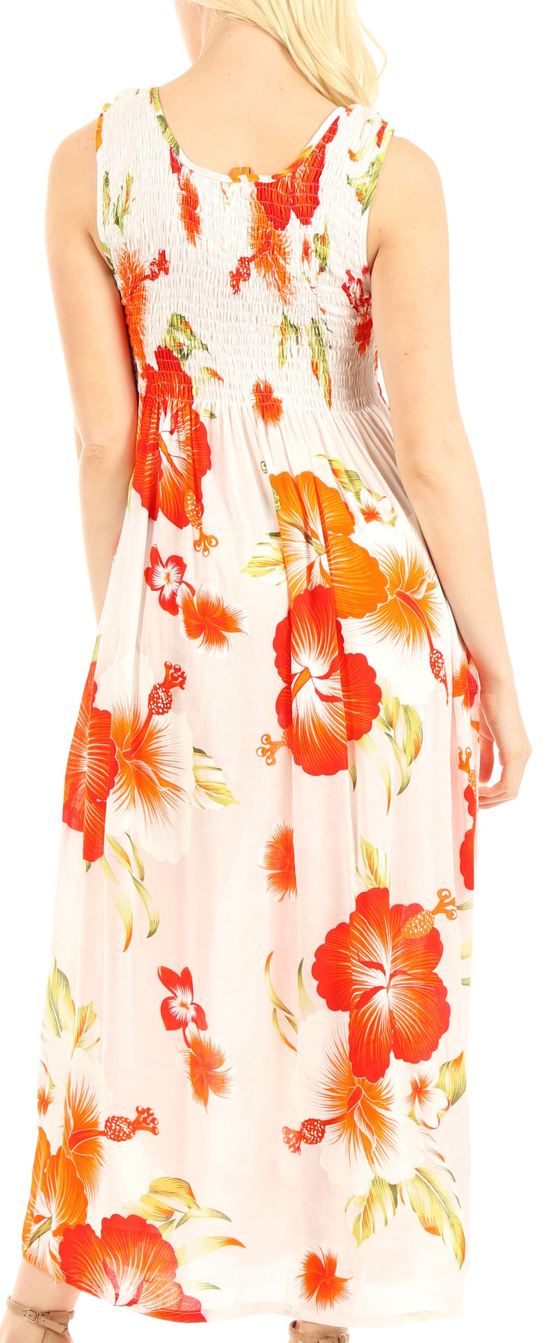 Sakkas Iyabo Women's Sleeveless Casual Summer Floral Print Dress Maxi Long Stretch