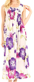 Sakkas Iyabo Women's Sleeveless Casual Summer Floral Print Dress Maxi Long Stretch#color_W-Purple