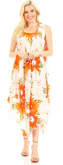 Sakkas Aba Women's Casual Summer Floral Print Sleeveless Loose Dress Cover-up