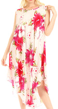 Sakkas Aba Women's Casual Summer Floral Print Sleeveless Loose Dress Cover-up#color_W-Pink
