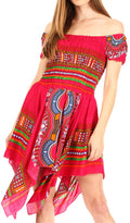 Sakkas Femi Women's Casual Cocktail Off Shoulder Dashiki African Stretchy Dress#color_Fuchsia
