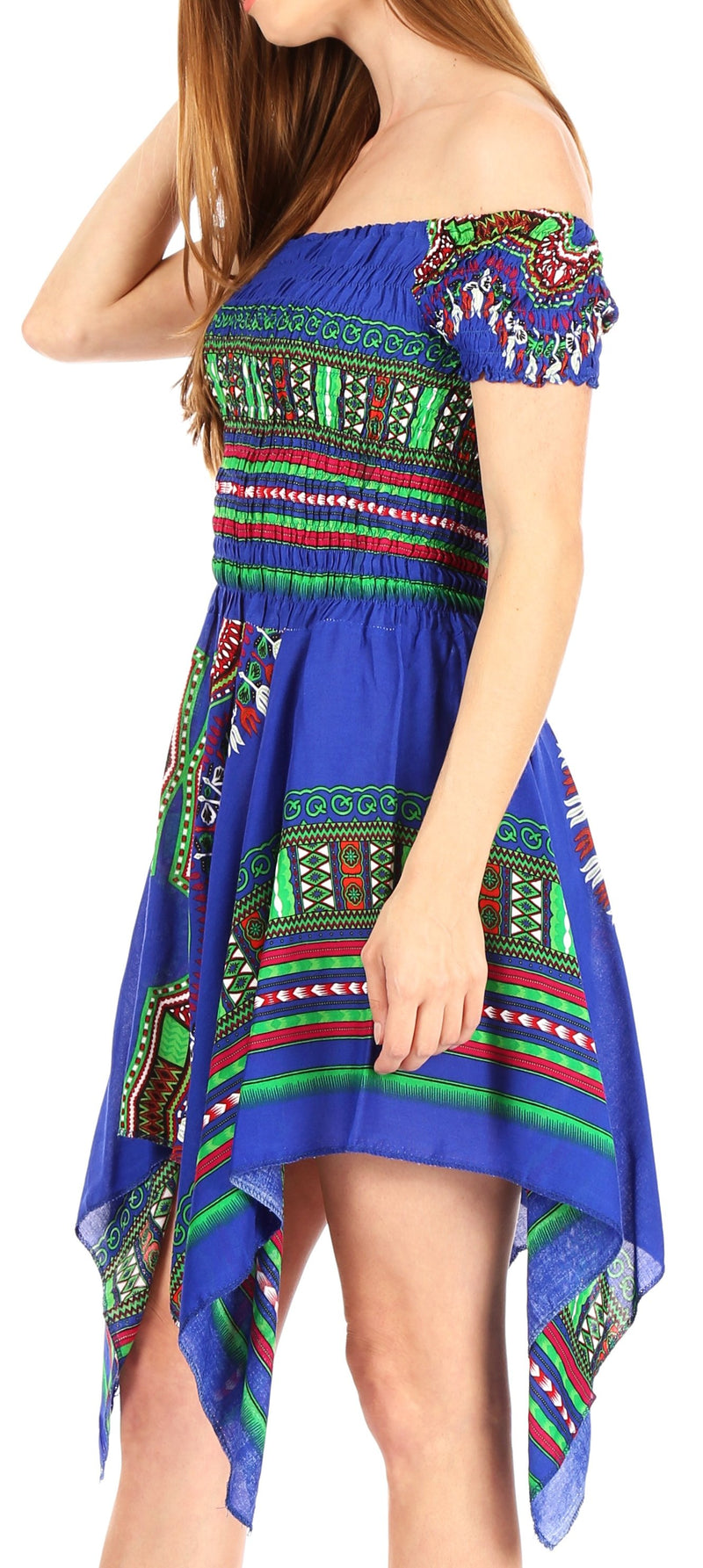 Sakkas Femi Women's Casual Cocktail Off Shoulder Dashiki African Stretchy Dress
