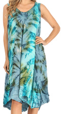 Sakkas Magy Women's Casual Summer Sleeveless Loose Tank Dress Tie-dye Floral Print#color_OliveGrey