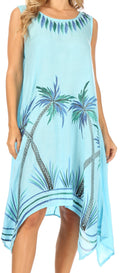 Sakkas Tinna Women's Casual Sleeveless Tank Flare Midi Boho Print Dress Cover-up#color_UD46-2801-Turquoise