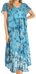Sakkas Cindy Women's Casual Maxi Short Sleeve Flared Loose Caftan Dress Cover-up#color_2434-TealBlue