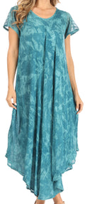 Sakkas Cindy Women's Casual Maxi Short Sleeve Flared Loose Caftan Dress Cover-up#color_Teal