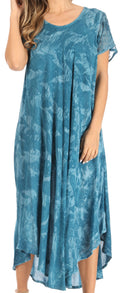 Sakkas Cindy Women's Casual Maxi Short Sleeve Flared Loose Caftan Dress Cover-up#color_TealBlue
